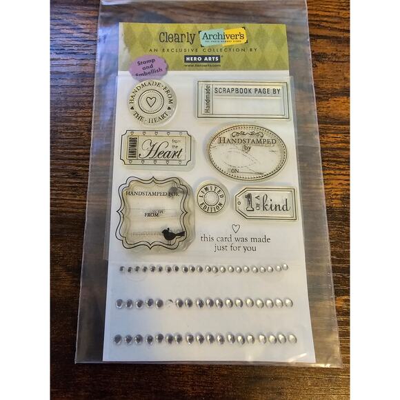 Archivers Hero Arts Clear Rubber Stamp and Embellish Set Handmade Handstamped - Picture 1 of 3